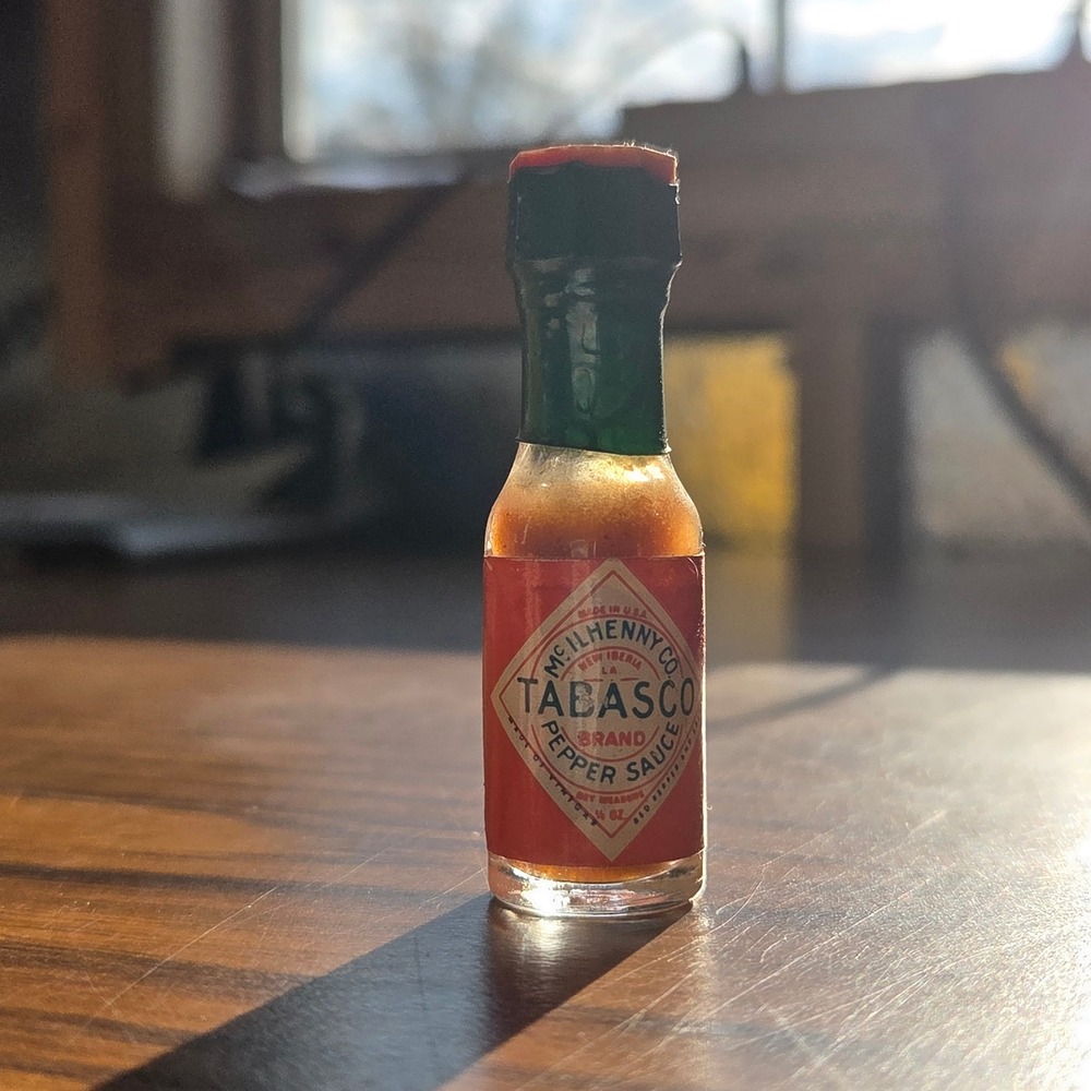 Vintage Tabasco Brand Pepper Sauce Miniature 1/8 oz Glass Bottle McIlhenny Co